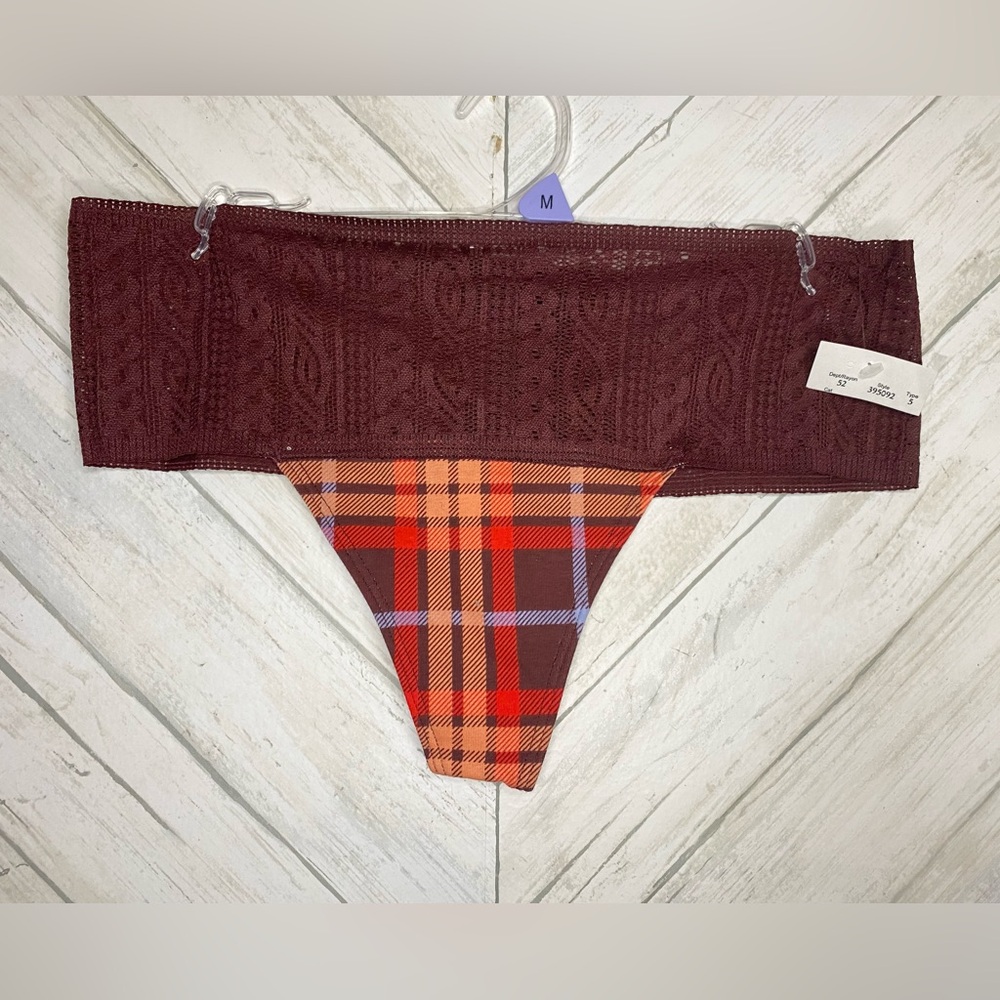 Aerie lace trim plaid thong underwear